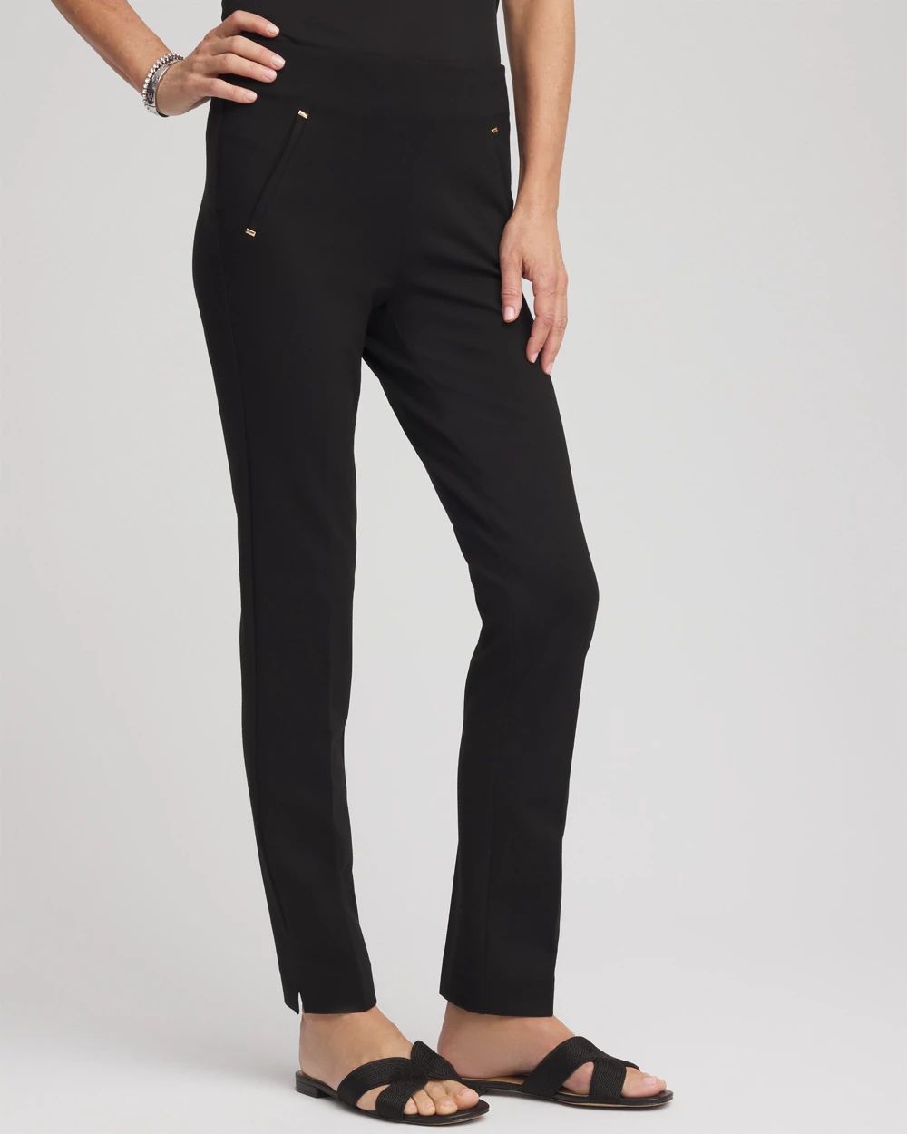 【NICK&NICOLE】 DOT SIDE LINE GLOSSY PANTS /追跡付 Juliet Ponte Trim Detail Ankle Pants | Chico's